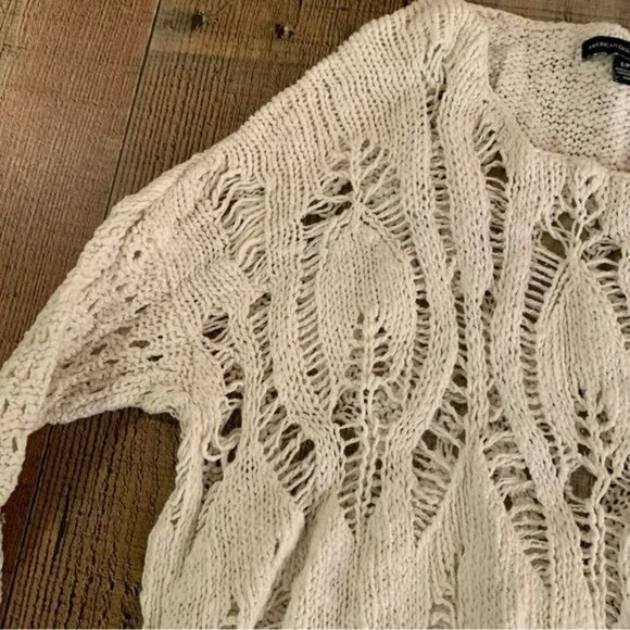 American eagle womens white open weave knit crewneck pullover sweater -s - Picture 7 of 8